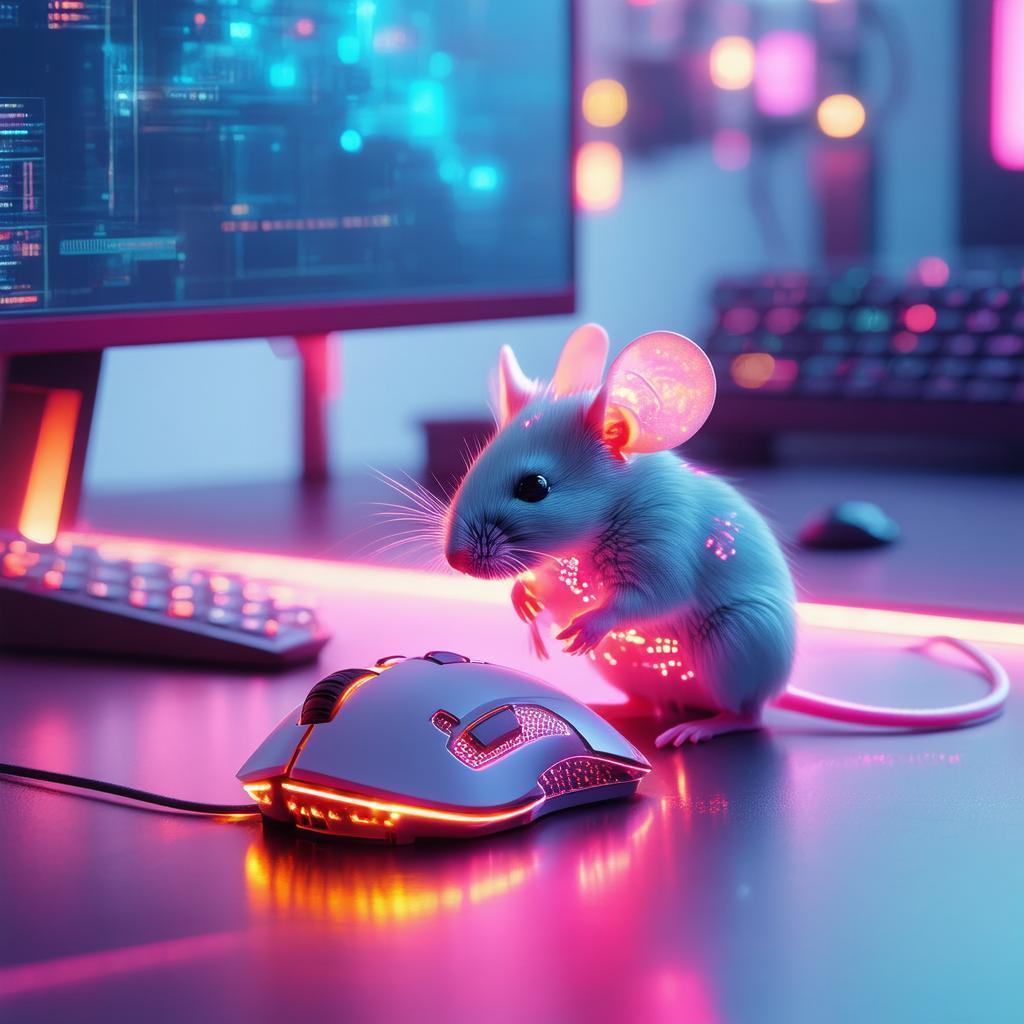Neon Mouse Beside a Glowing Computer Mouse