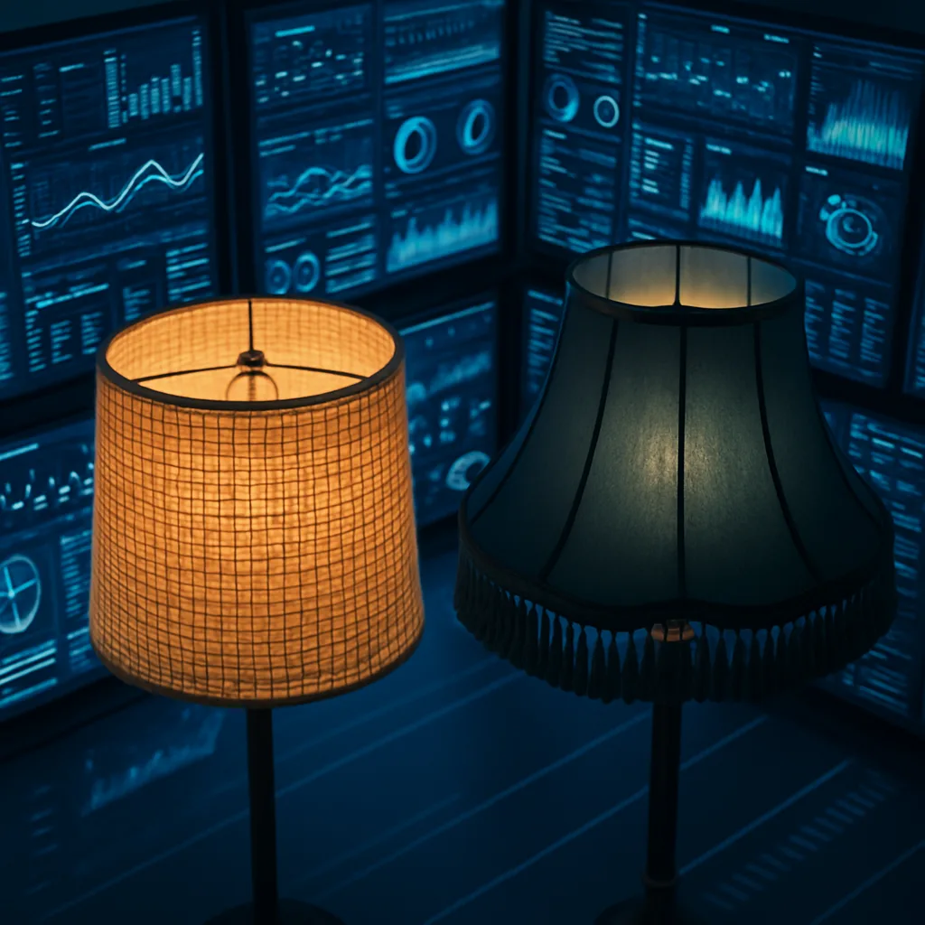 Banks of Holographic Displays Showing Complex Data Streams Form