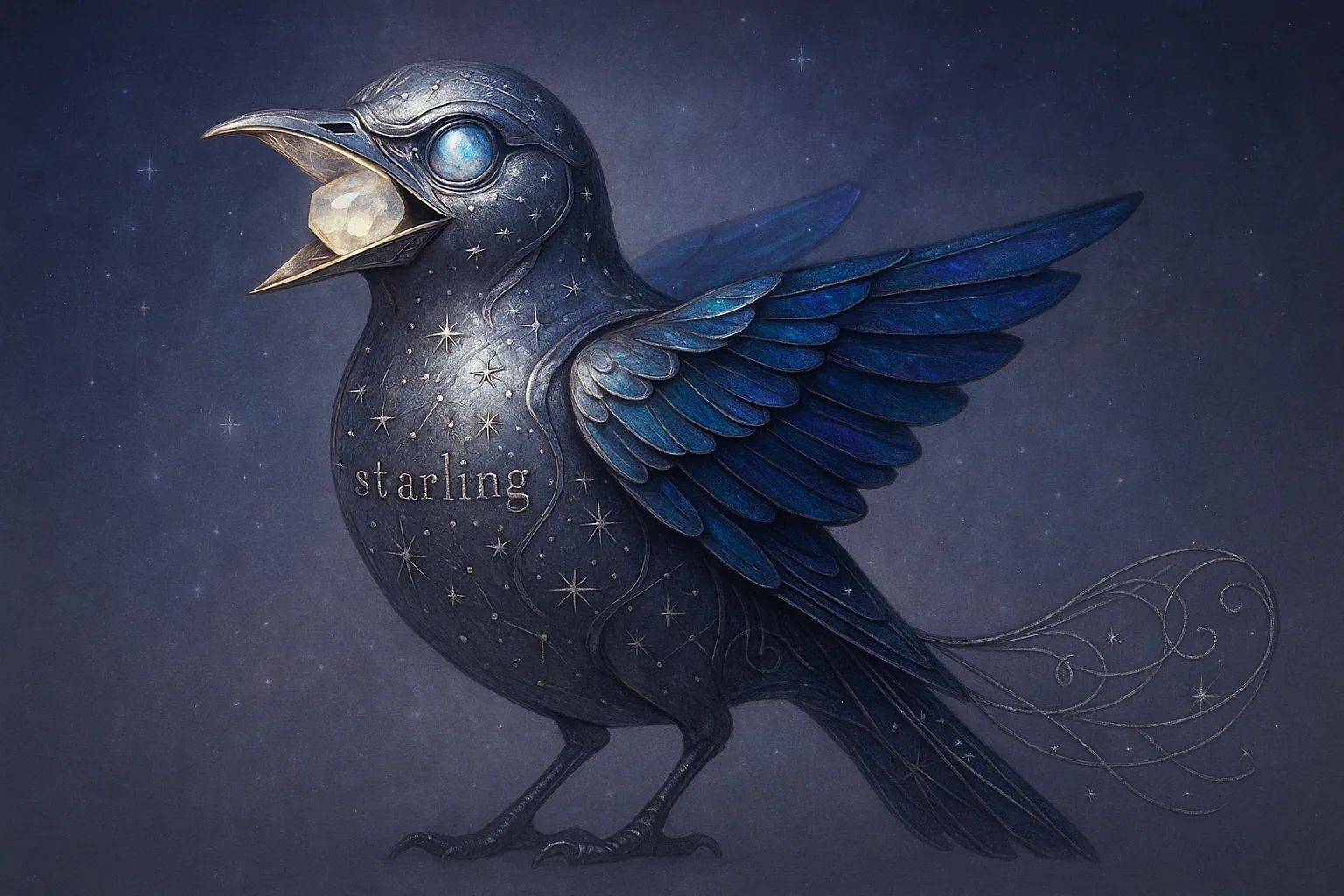 Detailed Image of a Celestial-themed Mechanical Bird