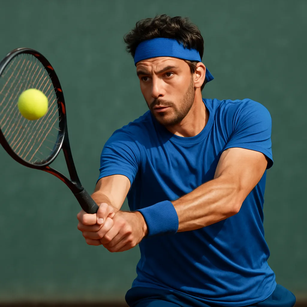 Tennis Player in a Blue Shirt