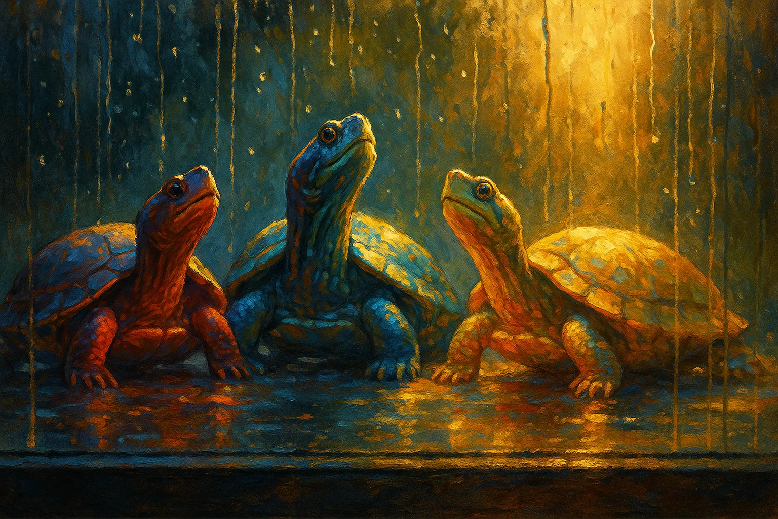 Three Diverse Mud Turtles Glow