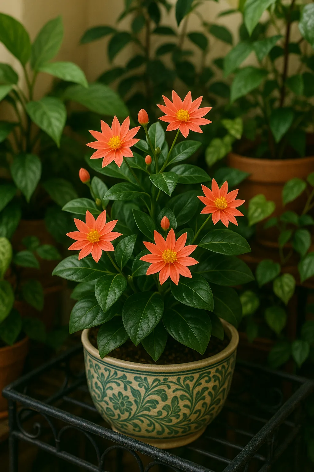 Vibrant Plant Featuring Coral Blooms Resembling Sunbursts Flourishes