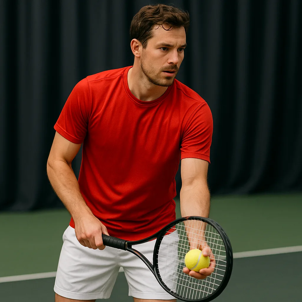 Tennis Player Wearing a Red Shirt