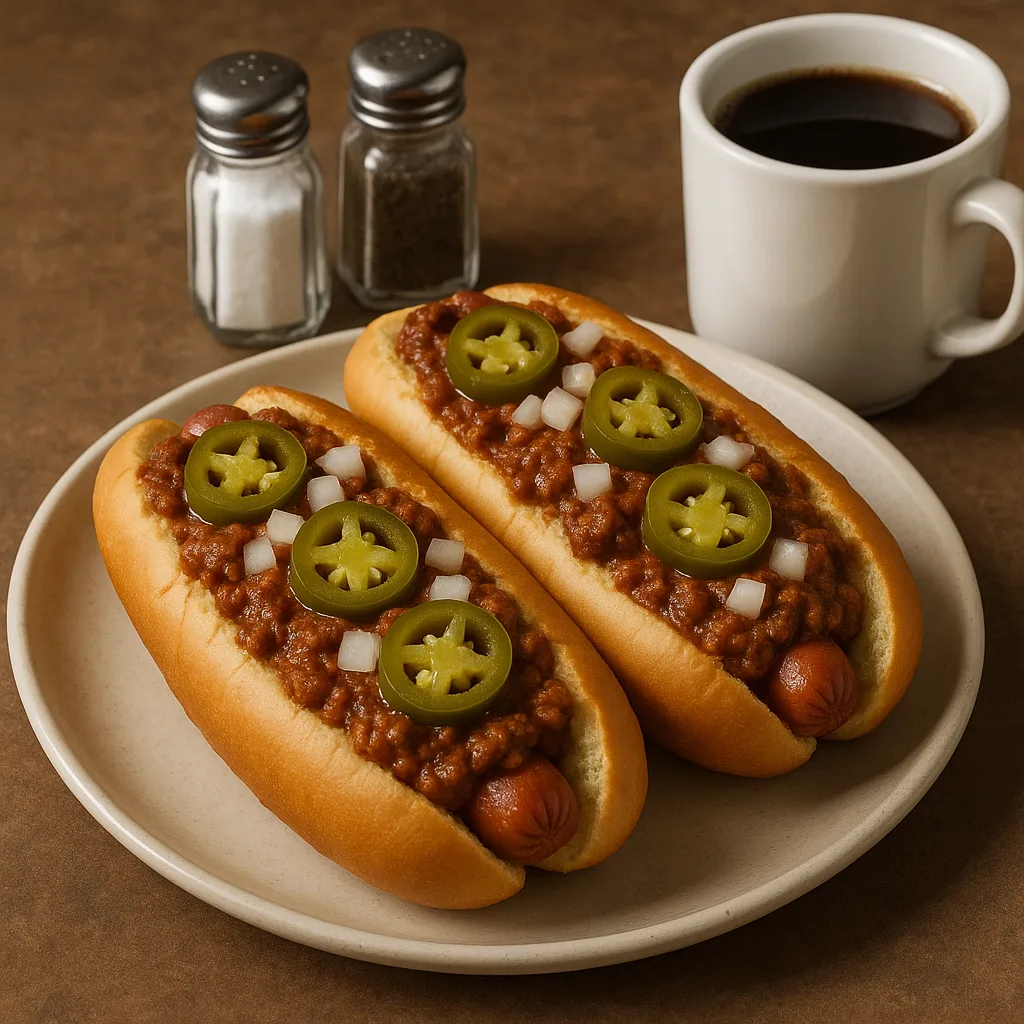 Two Loaded Hot Dogs with Chili