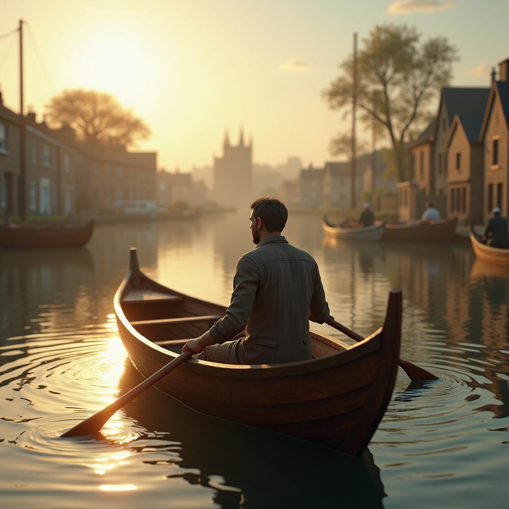 Wooden Boat Drifting the Shannon at Dusk