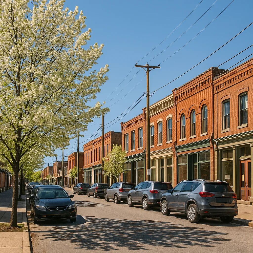 Small Town Street with Parked Cars