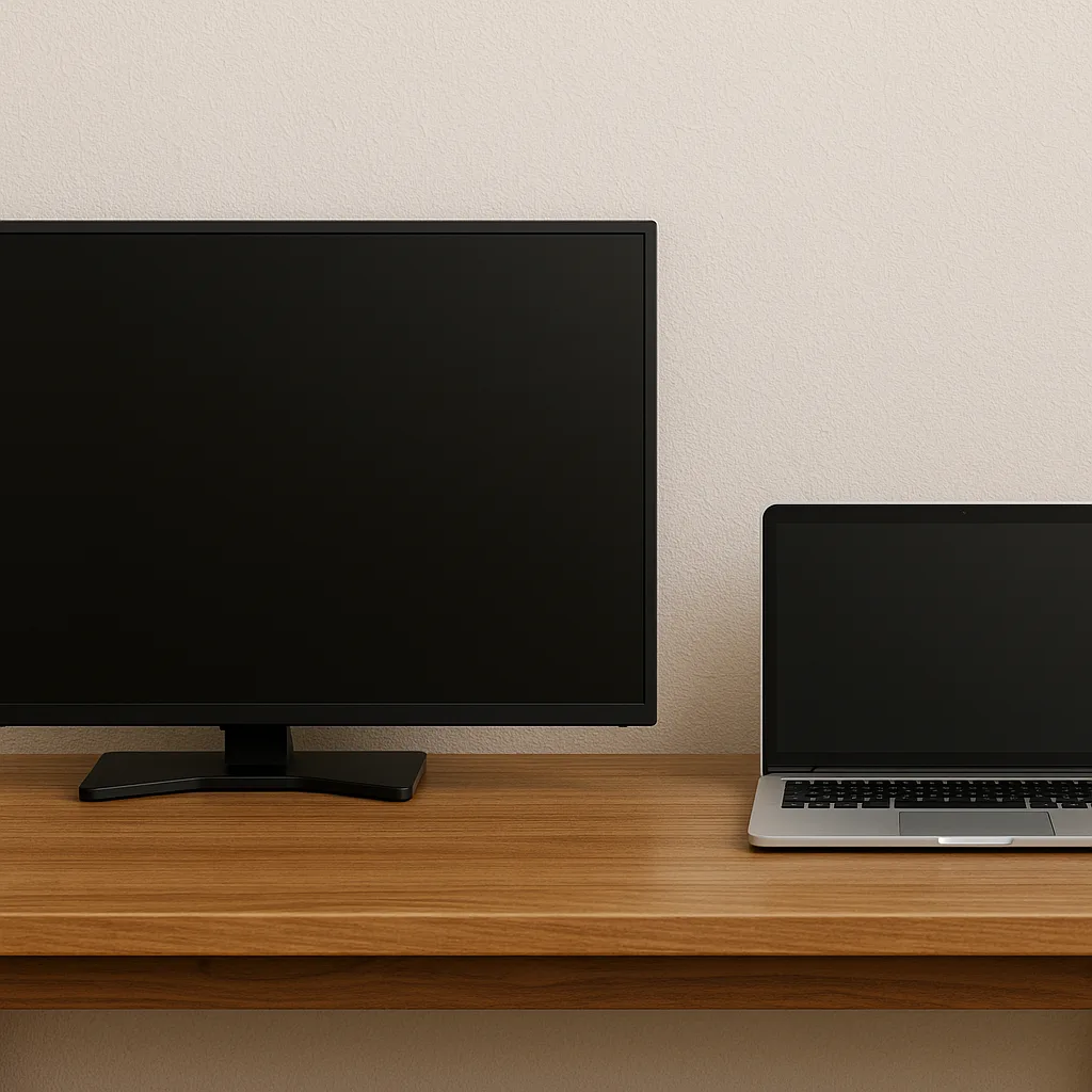 Television Situated to the Left of a Laptop