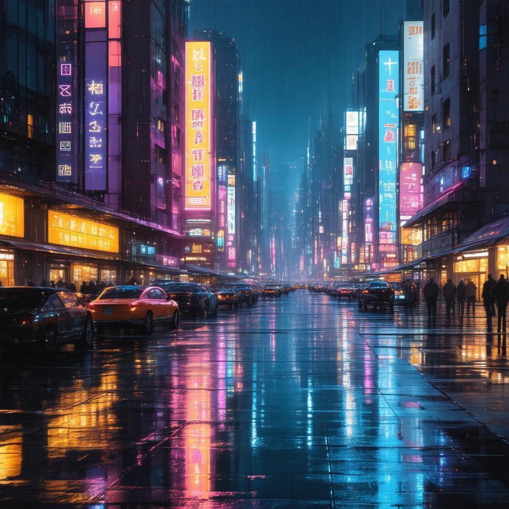 Tranquil Neon Cityscape at Golden Hour
