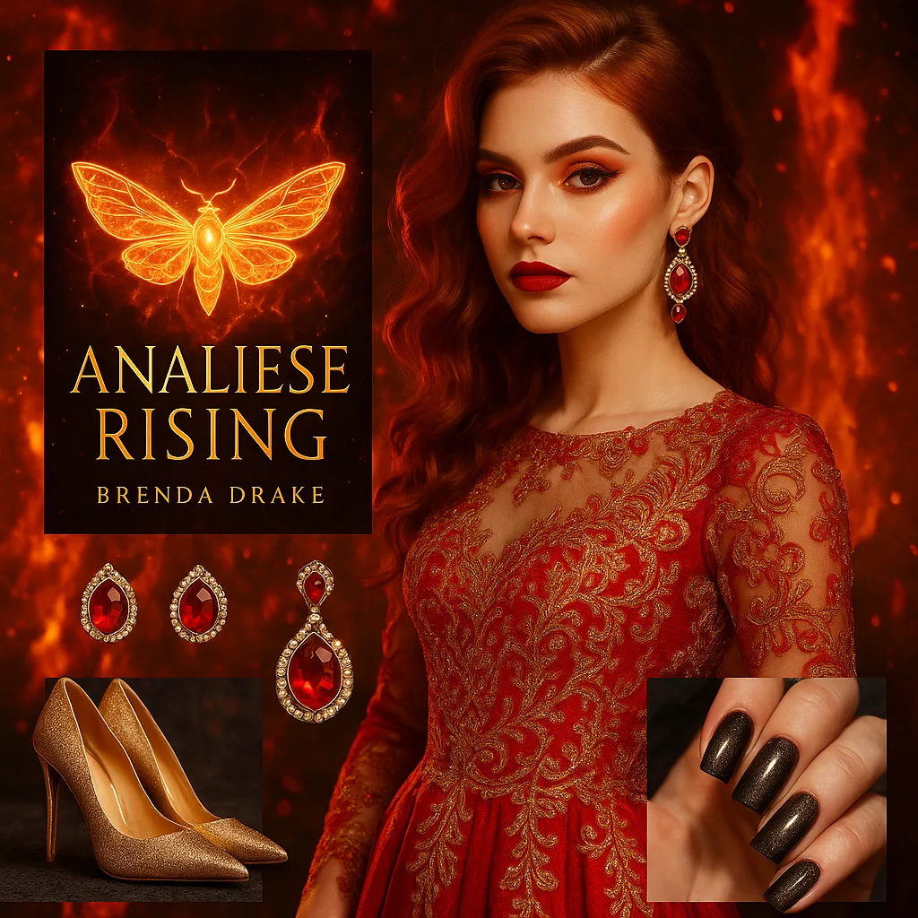 Fiery-themed Collage Featuring the Book "Analiese Rising" by Brenda Drake