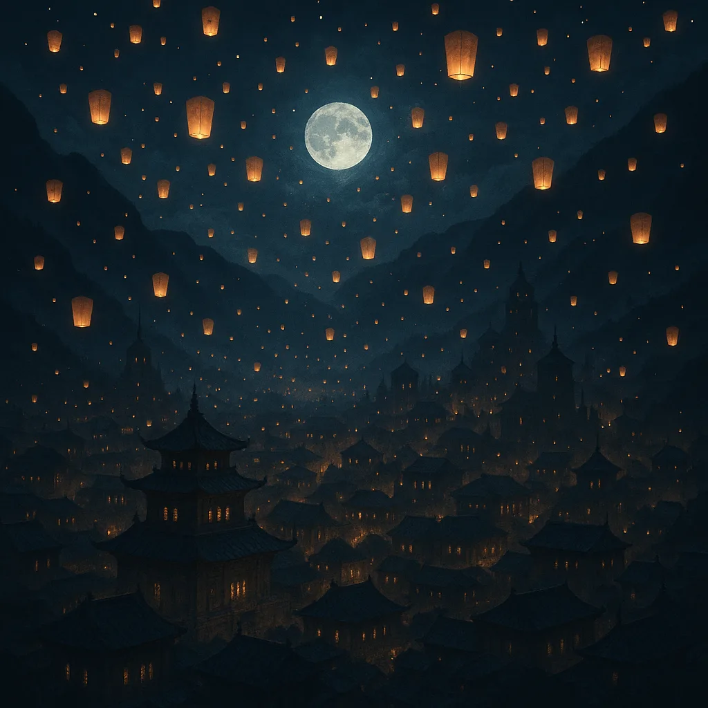 Countless Lanterns Drift Skyward over an Ancient