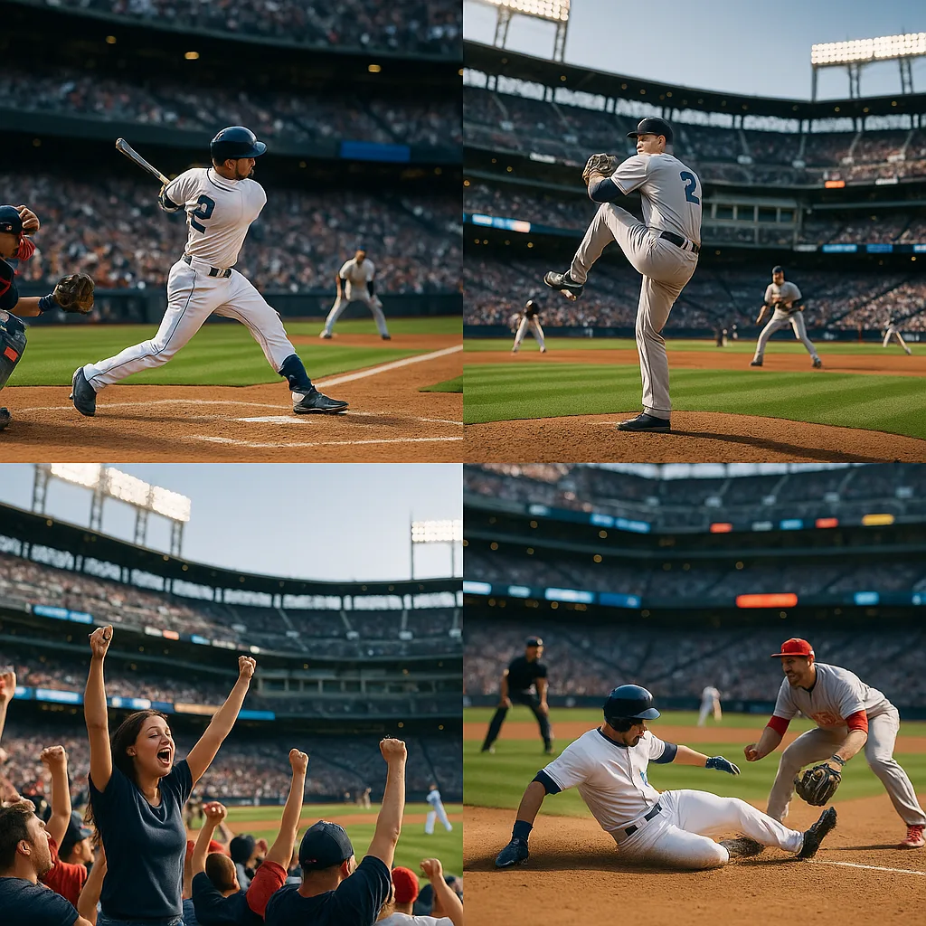 Collage Showcasing Various Scenes of Baseball Players in Action