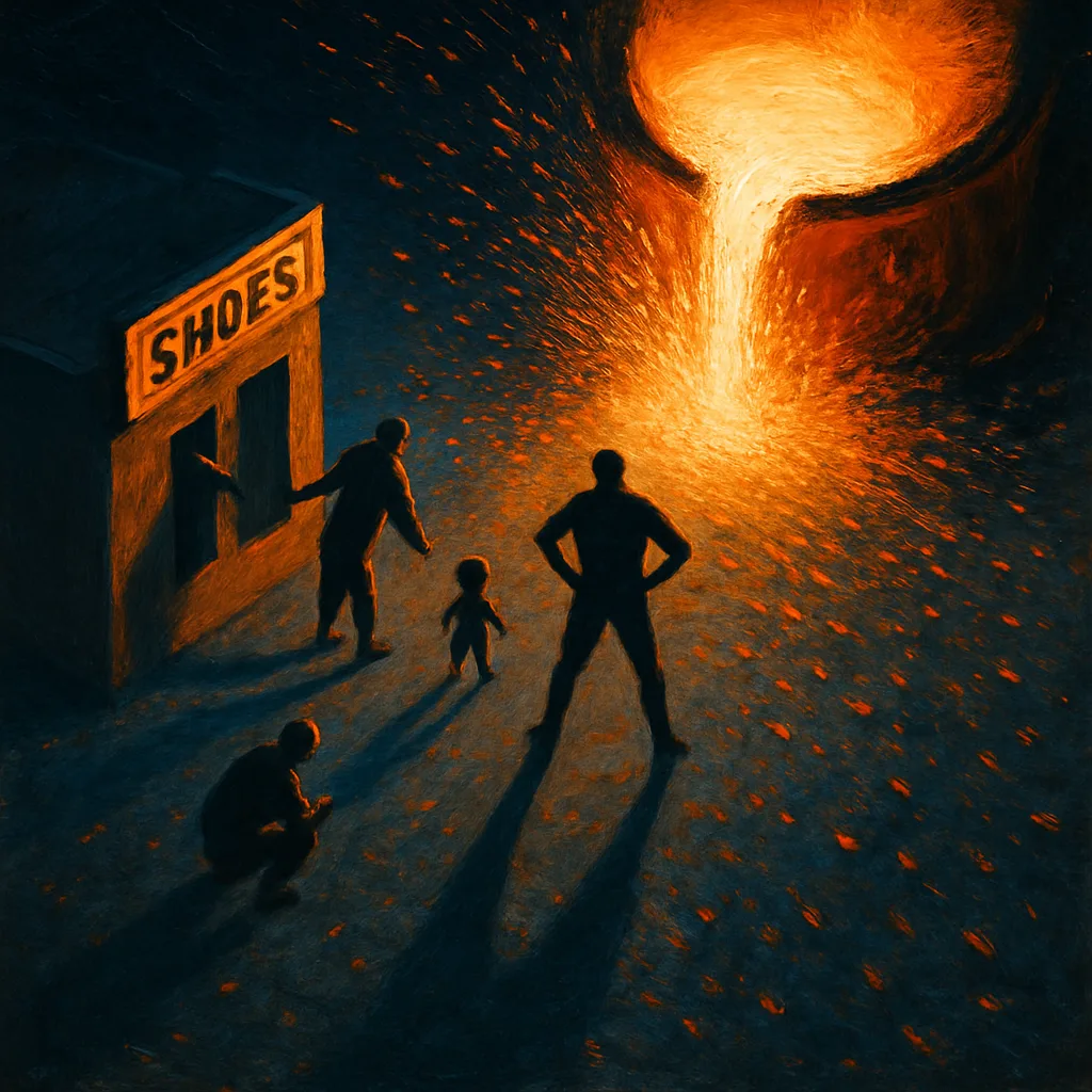 Four Minuscule Figures—one an Oddly Hued Silhouette Gently