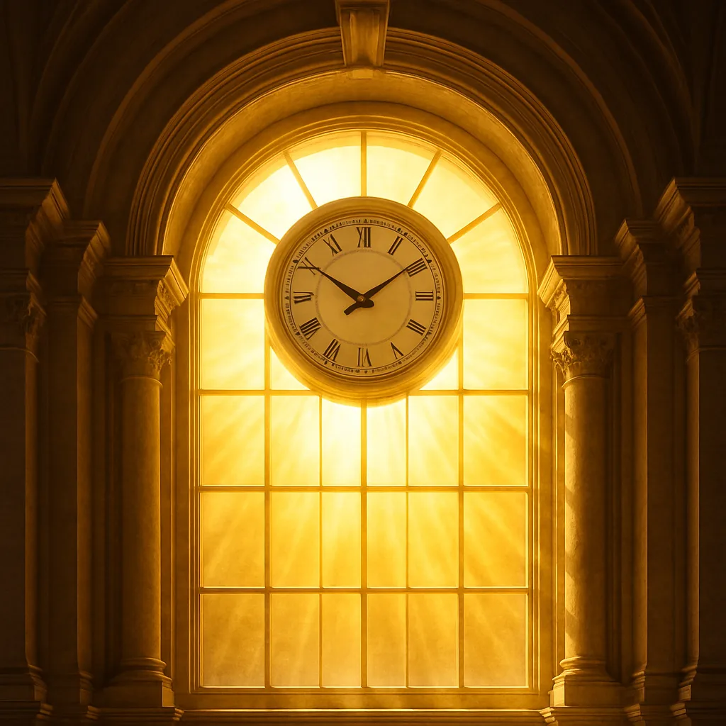 Large Arched Window with a Clock at its Center