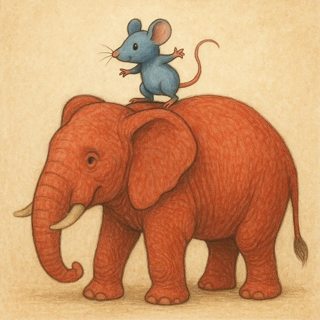 Tiny Blue Mouse Perched on Top of a Massive