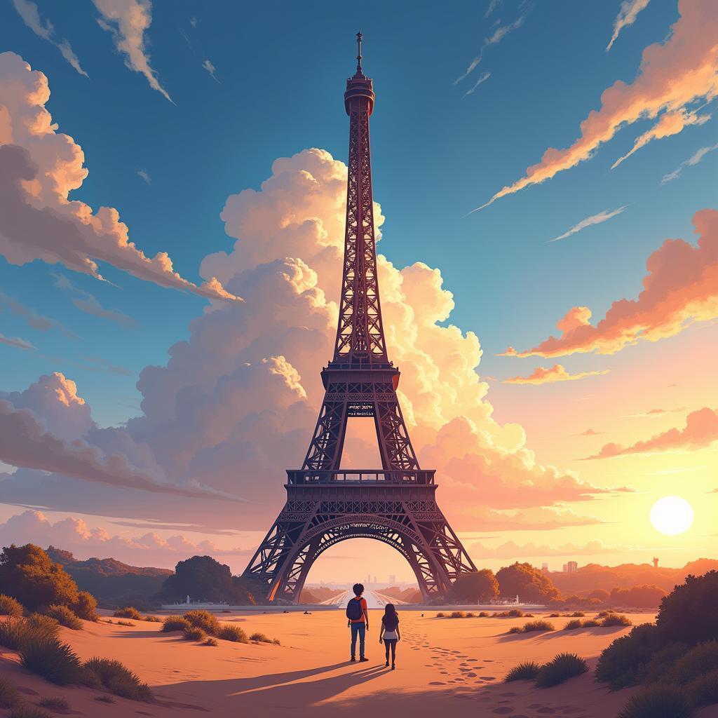 Eiffel Tower Rising From an Anime Desert