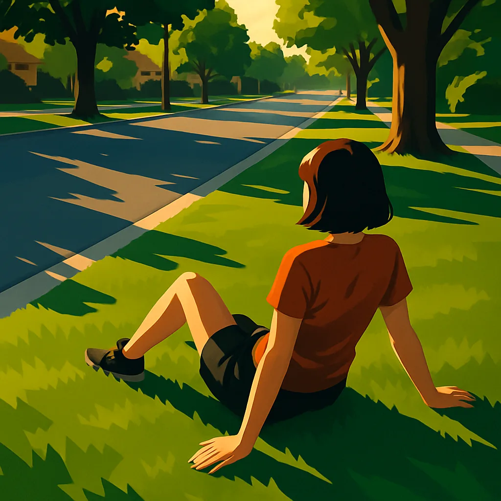 Petite Figure Reclines on a Vibrant Green Lawn