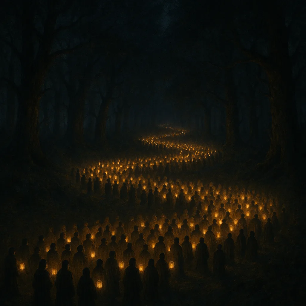 Large Procession of Hundreds of Lantern-bearing Figures