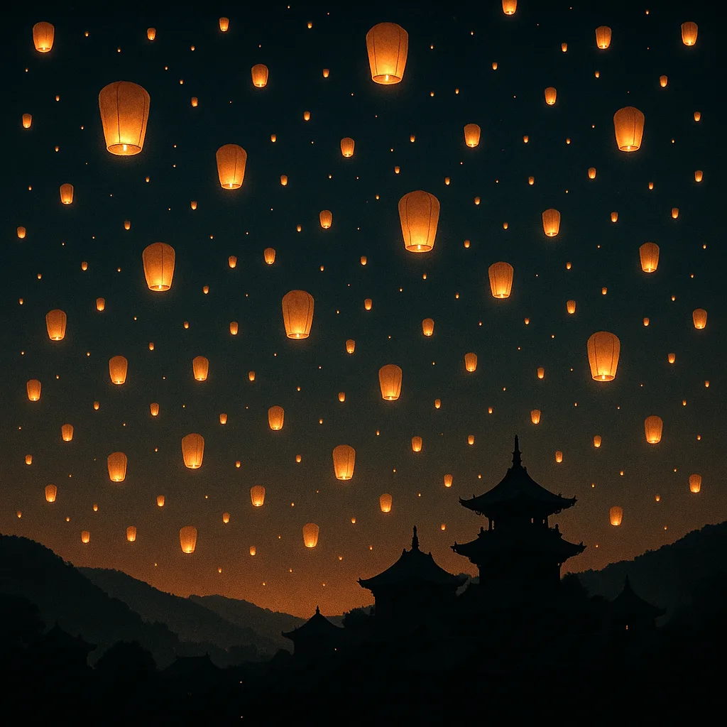 Myriad Glowing Lanterns Float Serenely into the Night Sky