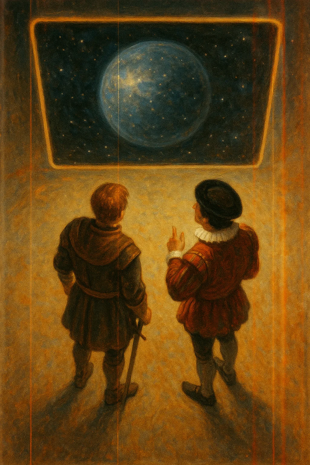 Two Diminutive Figures Are Centrally