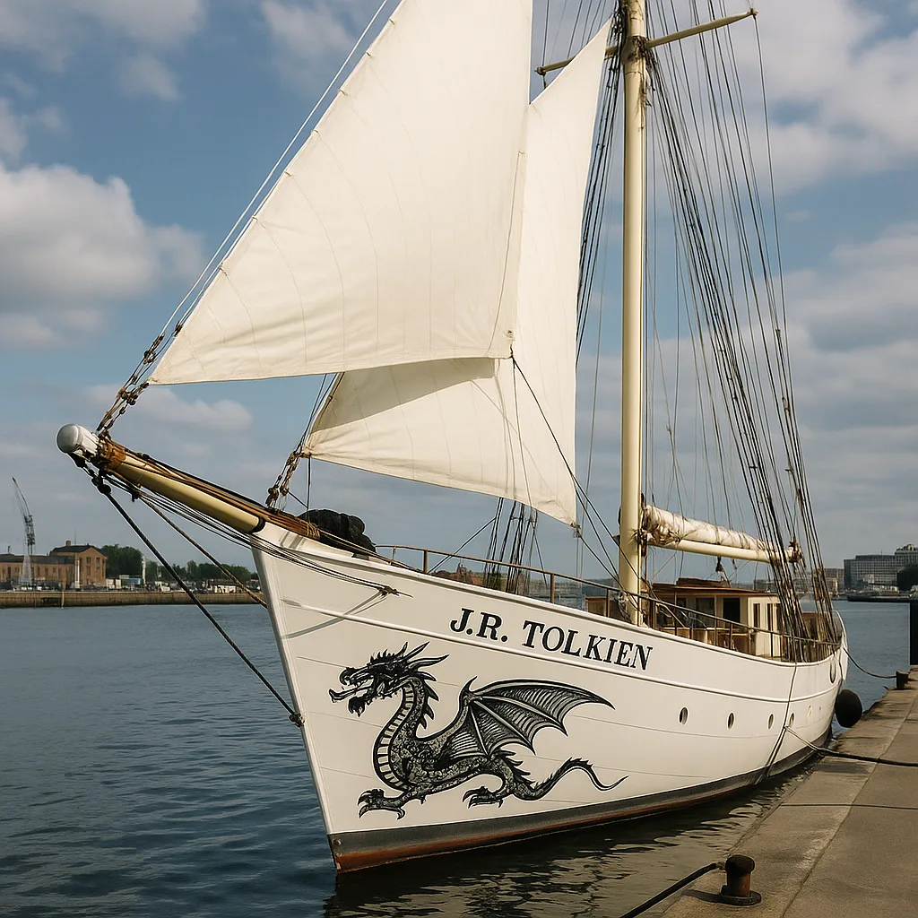 White Sailboat Named "J.R. Tolkien"