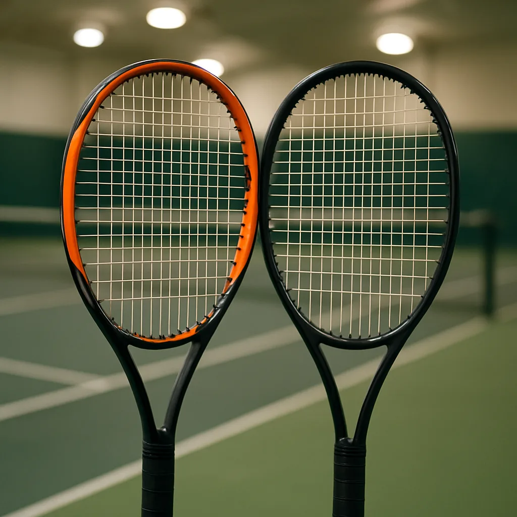 Two Tennis Rackets Held Upright
