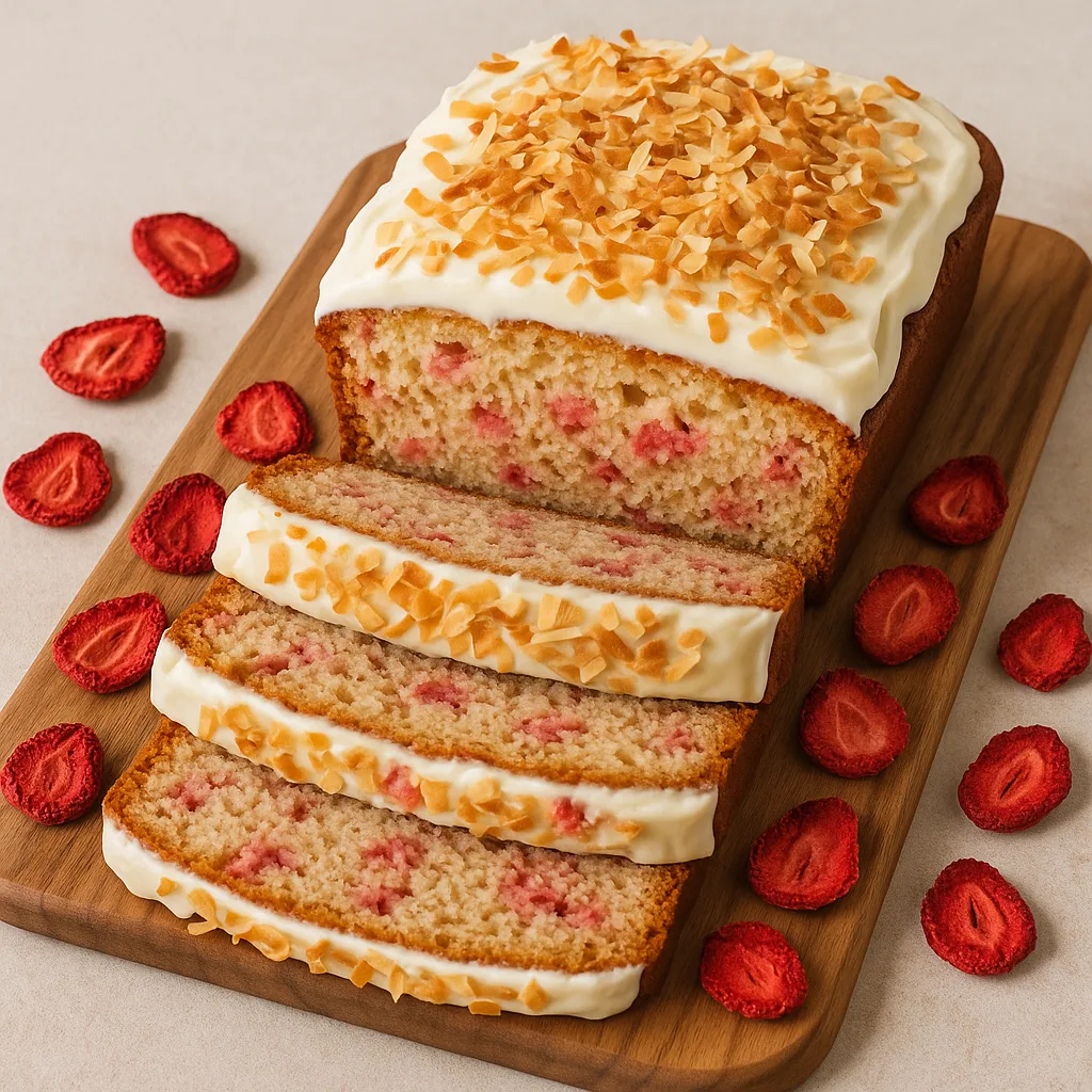 Loaf of Sliced Coconut Strawberry Bread