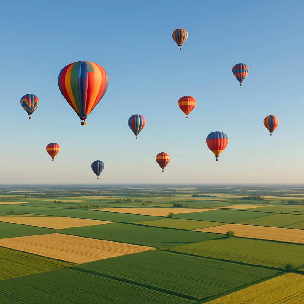 Scattered Handful of Brightly Colored Hot Air Balloons Drifts Lazily