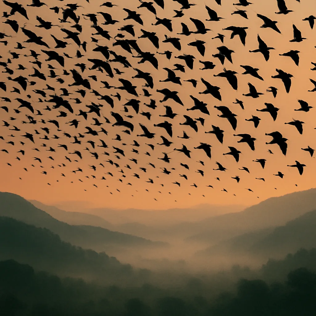 Countless Silhouetted Birds Soar in a Massive Flock