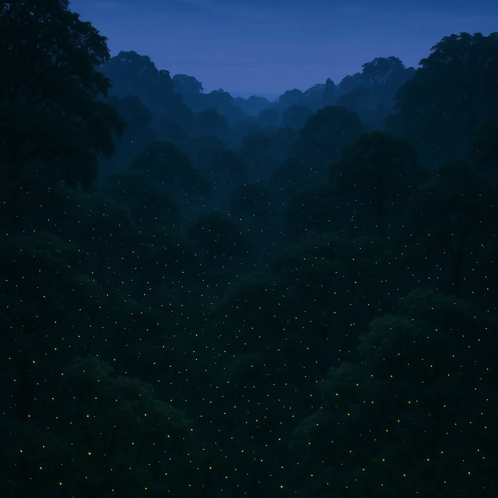Myriad Tiny Fireflies Illuminate the Deepening Twilight Across a Vast