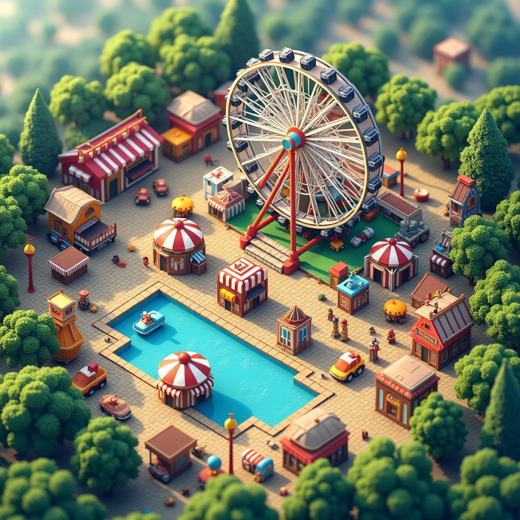 Overhead View of a Bustling Amusement Park