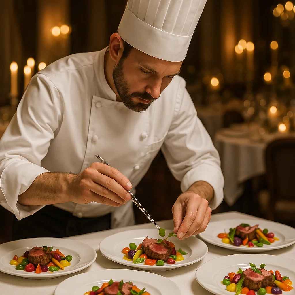 Expert Chef Is Preparing a Sophisticated Dish for a Refined