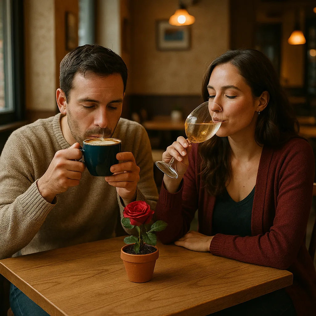 Couple Sits Together at a Compact Square Table