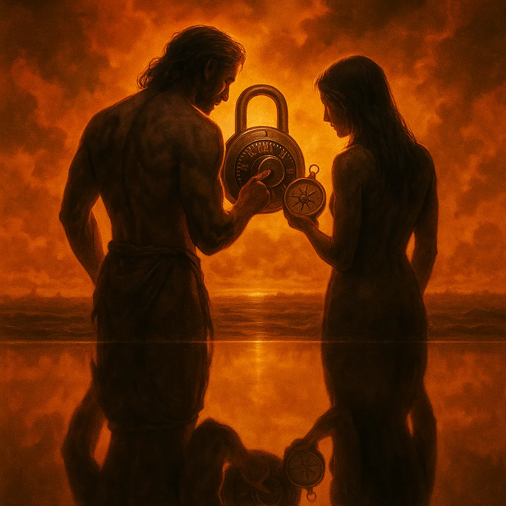 Loincloth-clad Figure and their Fine-haired Lover Meticulously Study an Intricately
