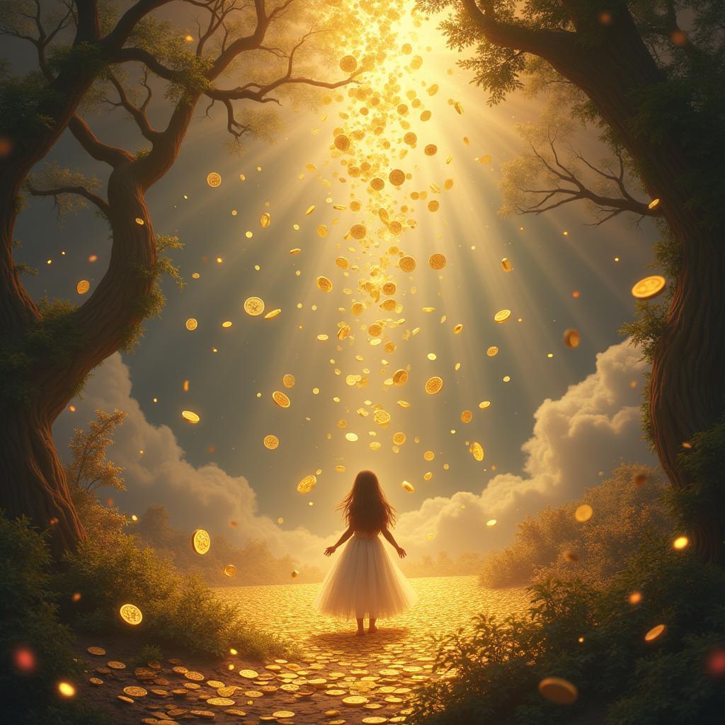 Sky Raining Golden Coins in Dreamland