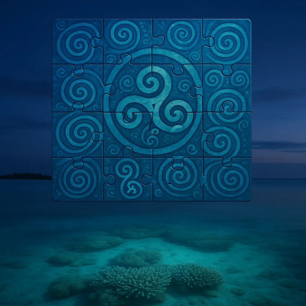 Jigsaw Puzzle Adorned with Spirals and Triskelions Rests Eye Level