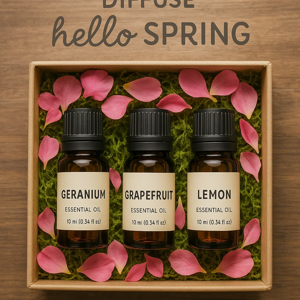 Three Essential Oil Bottles Labeled Geranium