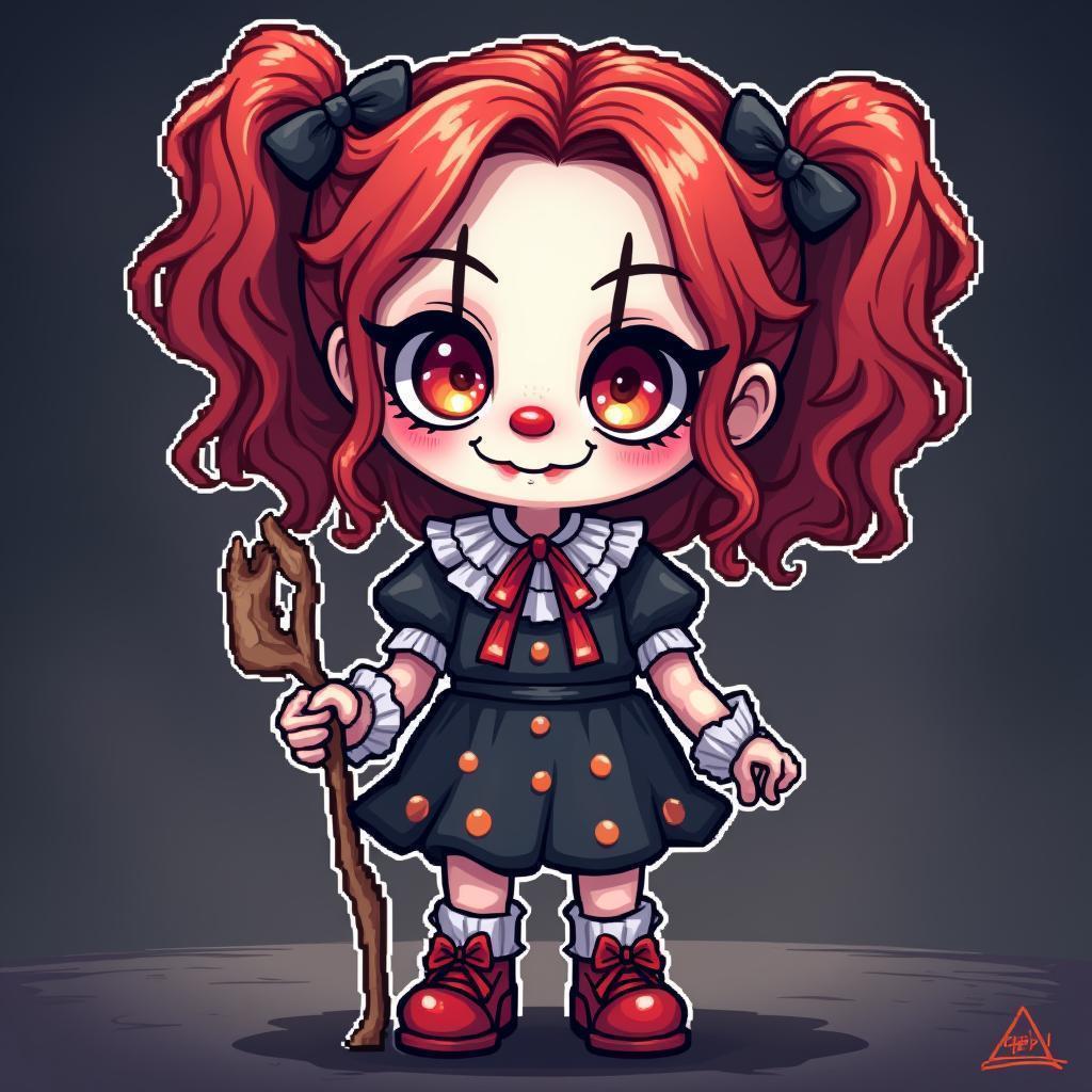 Red Haired Goth Clown in Retro Pixels
