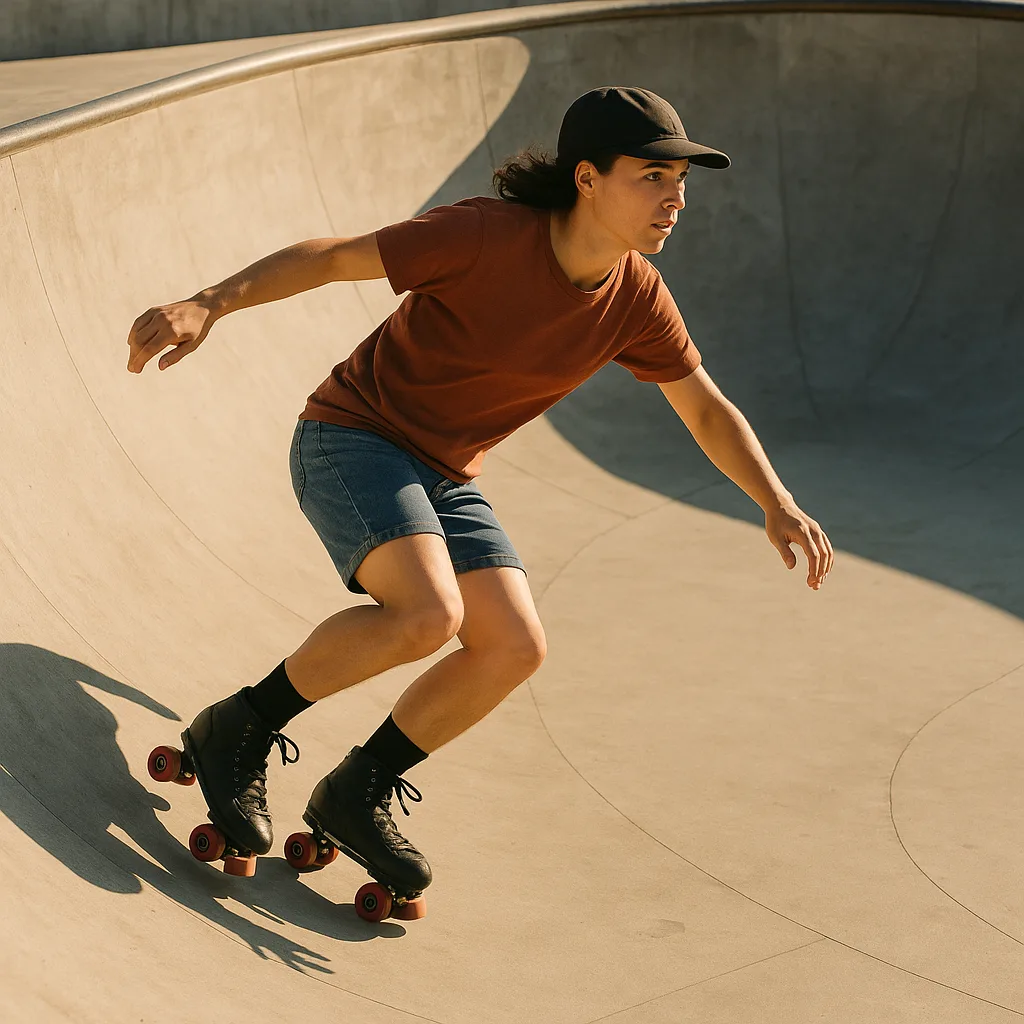 Person Roller Skating Along the Curved Wall of a Concrete