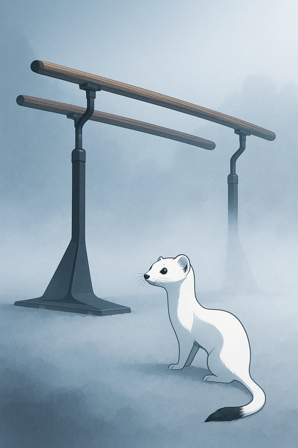 Stylized Figures and Patterns Depict Sleek Matte Black Parallel Bars—their