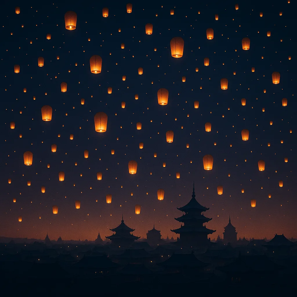 Thousands of Glowing Paper Lanterns Drift Slowly Upwards