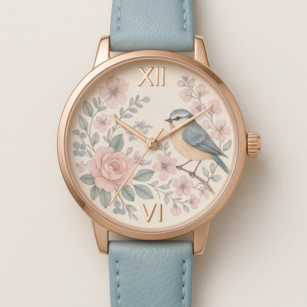 Rose-gold Framed Wristwatch with a Pastel Blue Strap