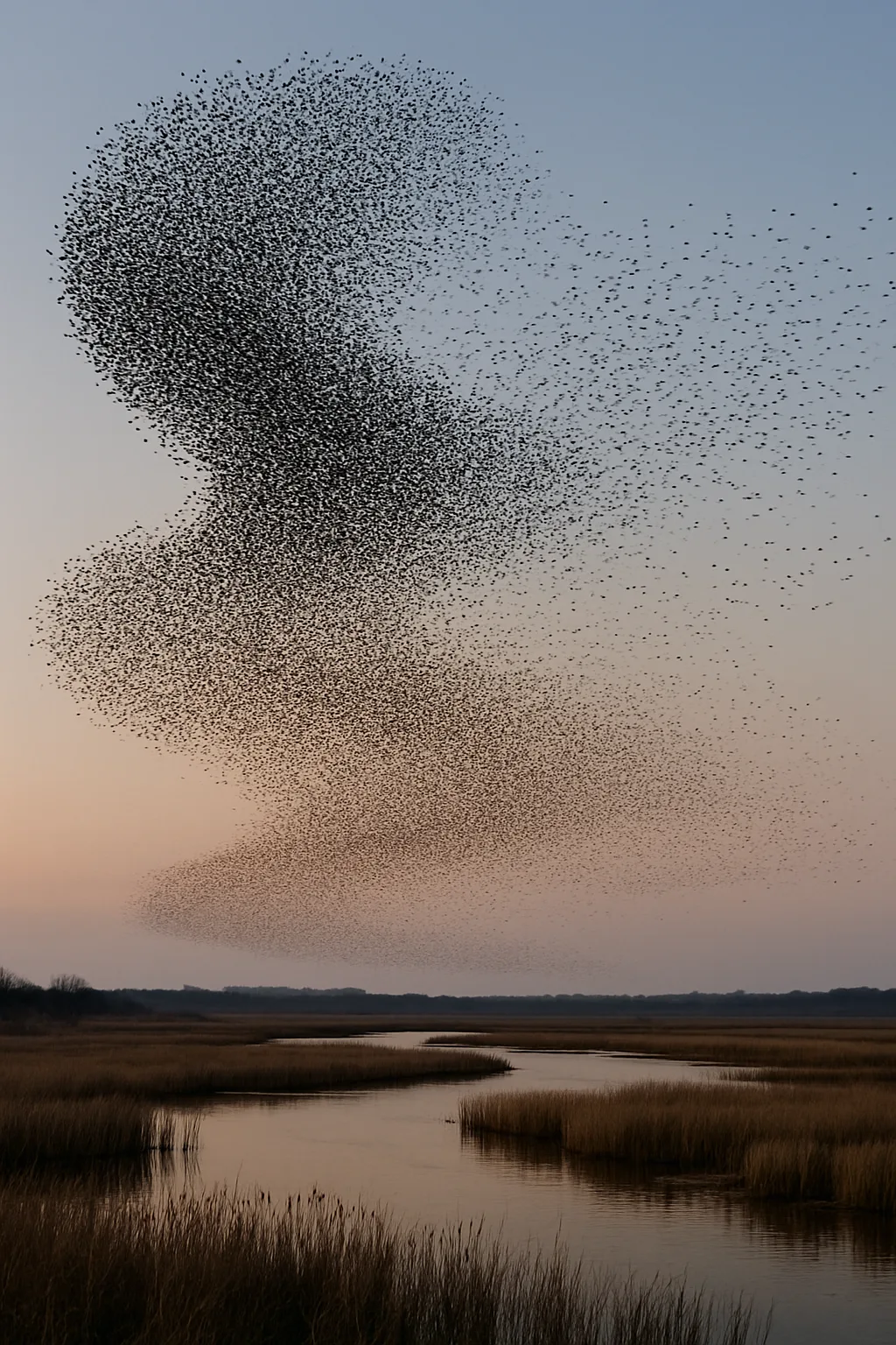 Vast Murmuration of Countless Starlings Creates