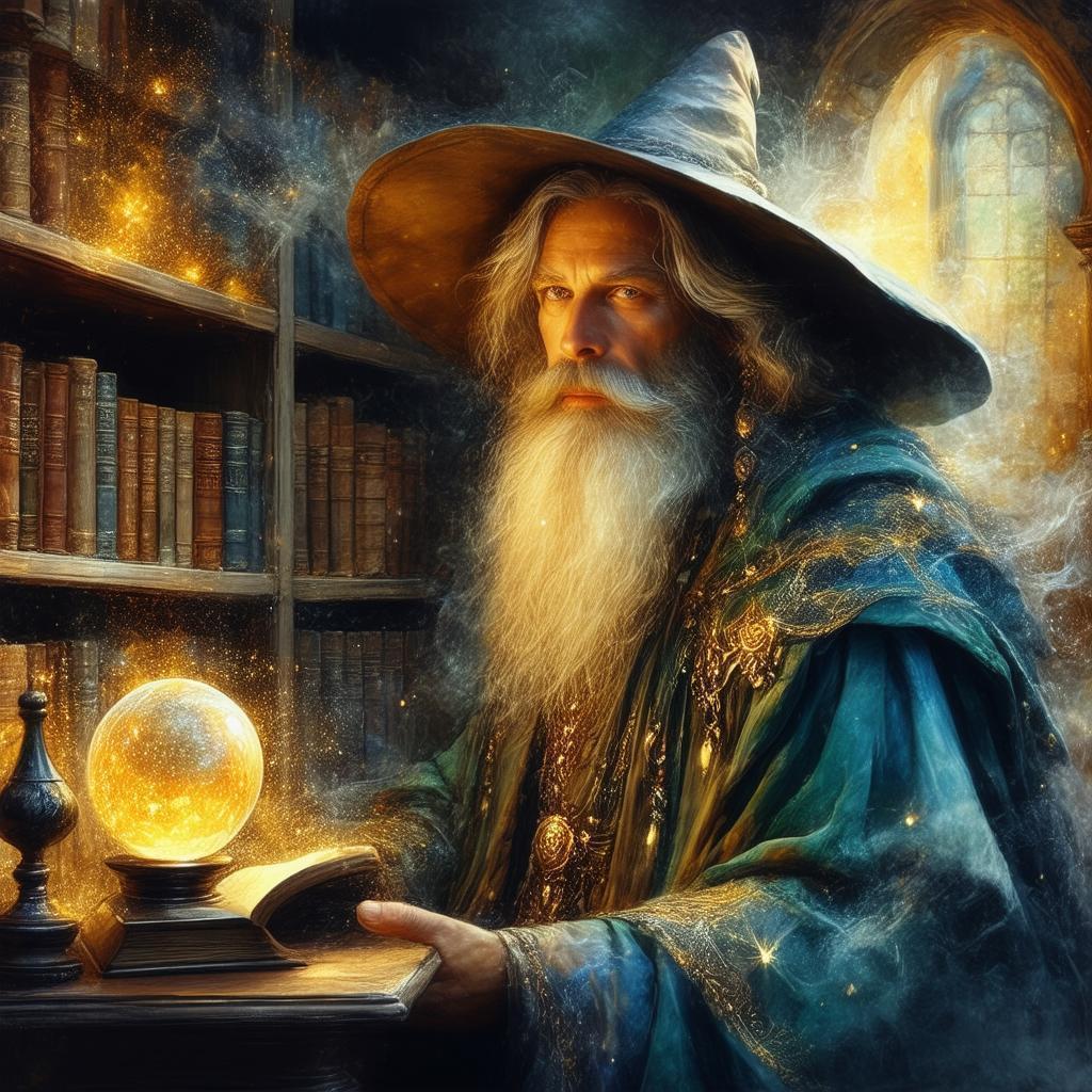 Encaustic Wizard With His Illuminated Orb