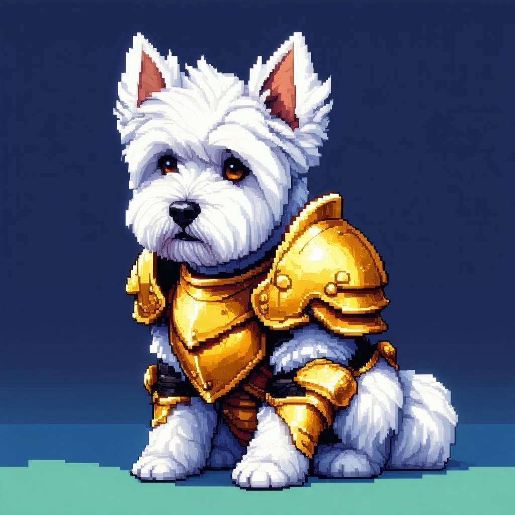 Pixel Westie Knight in Golden Armor