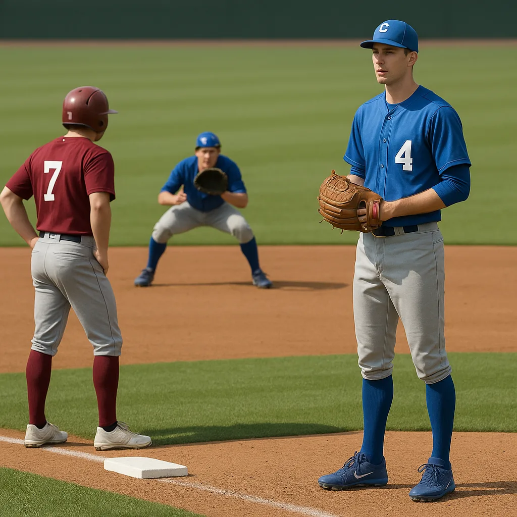 Baseball Player in Blue Stands on the Field