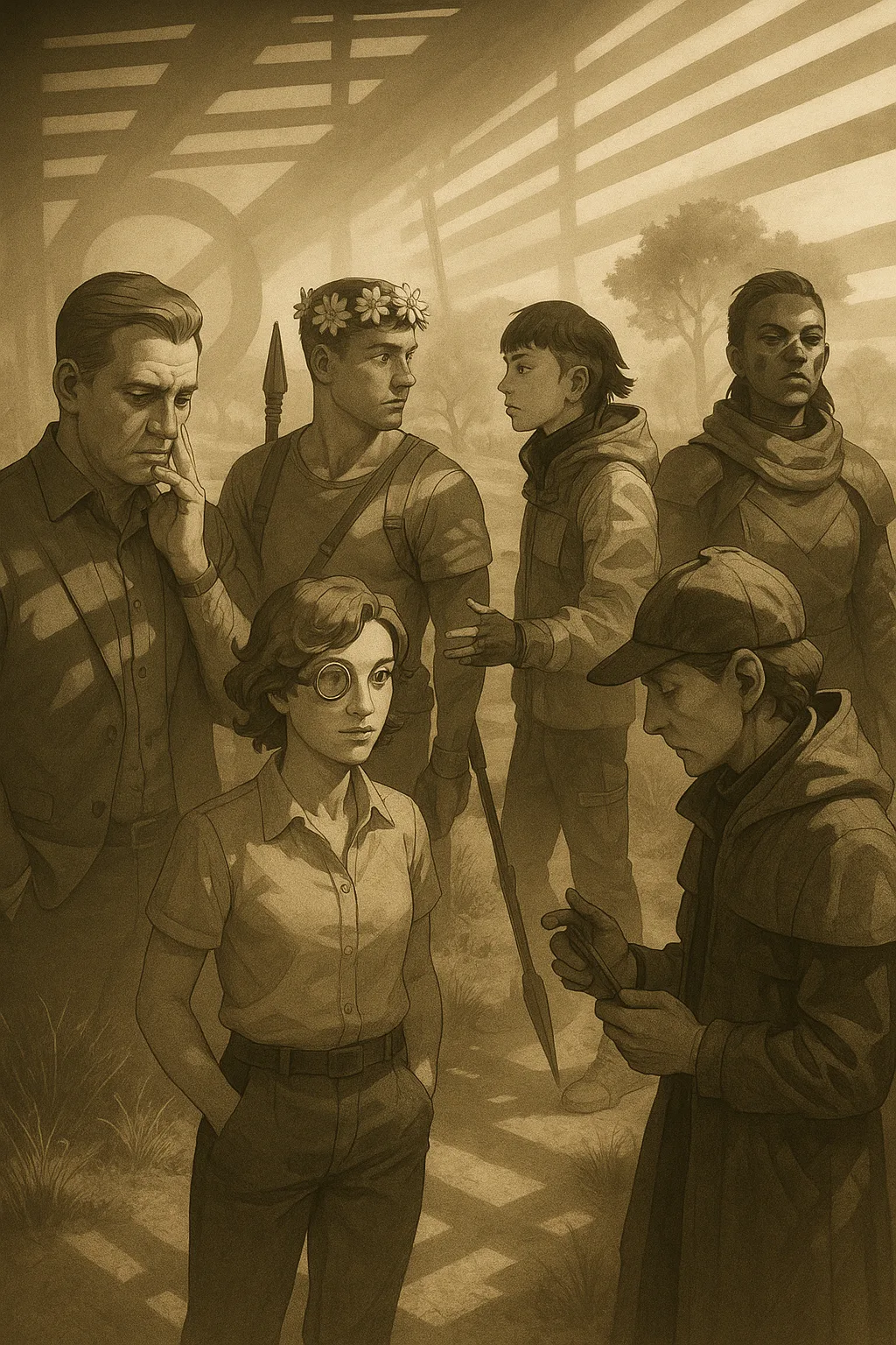 Six Figures Interact Along a Dusty Path