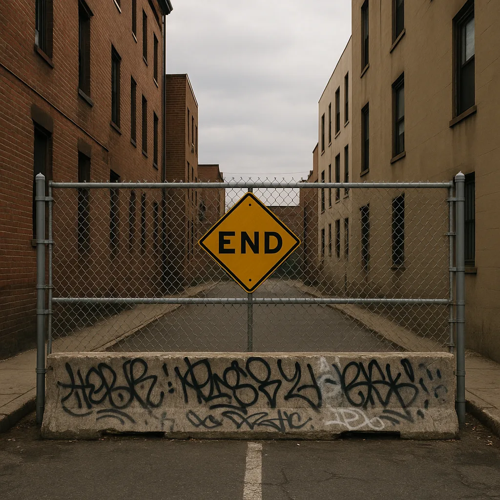 Dead-end Street Blocked by a Chain-link Fence with an "END"