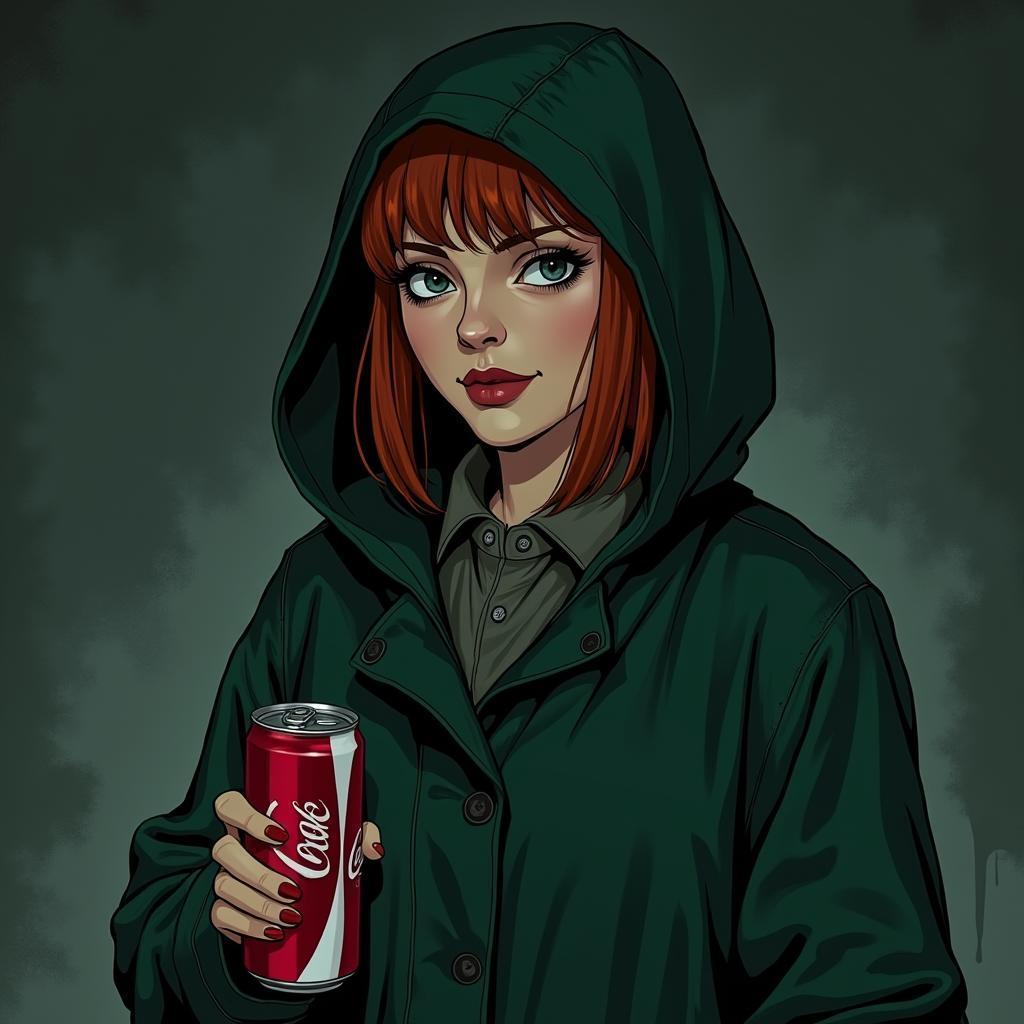 Christina Hendricks in Noir Green Raincoat