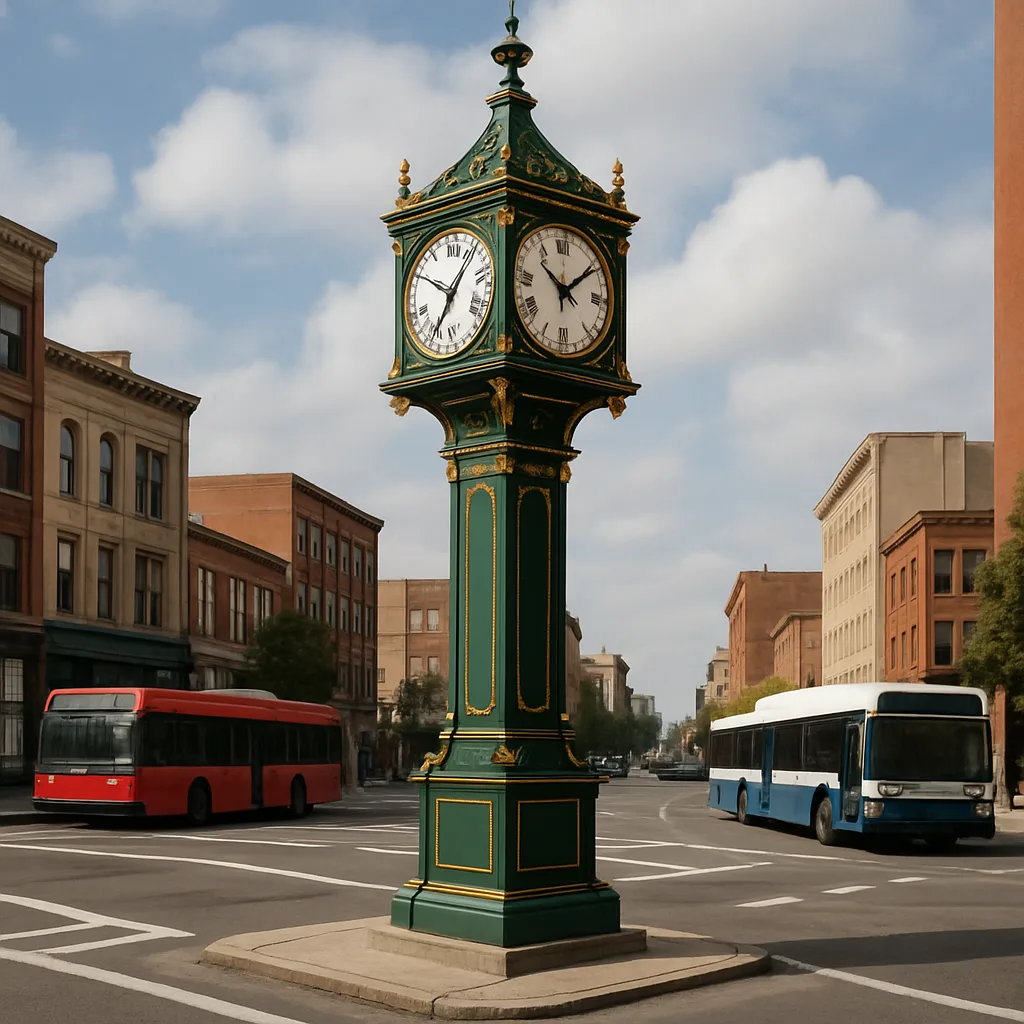 Tall Green and Gold Victorian-style Clock Tower Stands