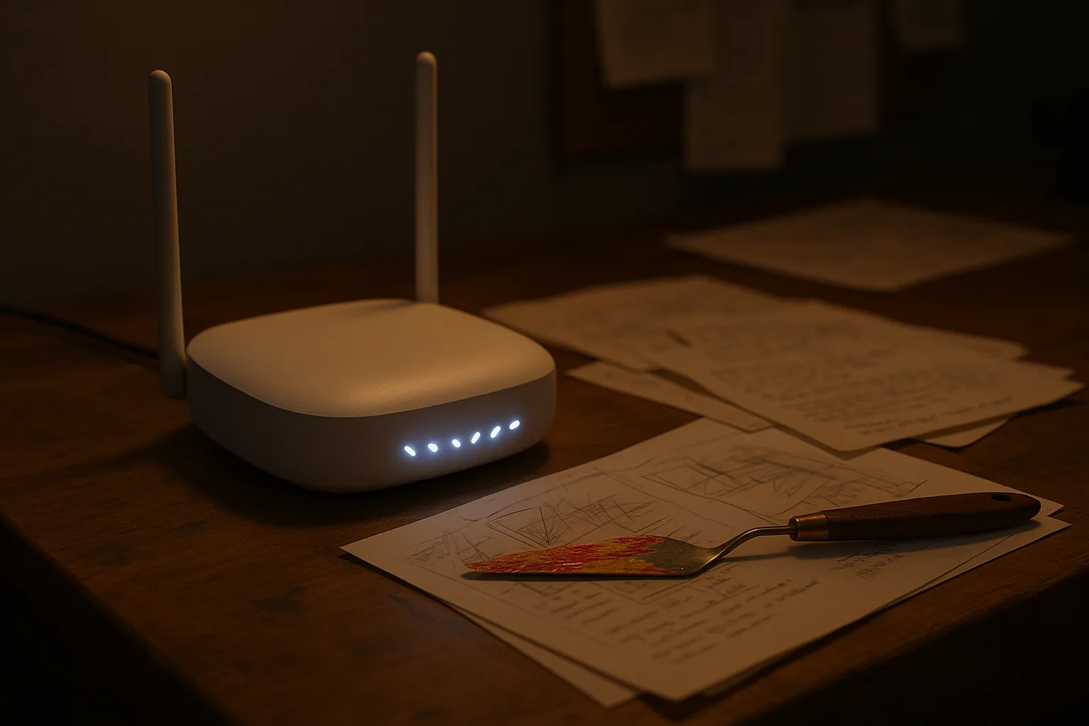 Sleek White Router Casts a Rhythmic Glow
